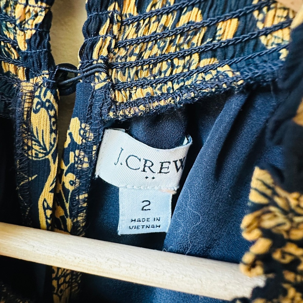 J. Crew Blue Midi Dress with Gold Floral Motif - Picture 5 of 8